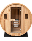 Barrel Outdoor Sauna - 6 Person w/ Harvia Spirit Wi-Fi 8kW Heater, front view