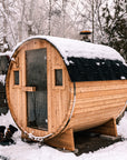 Barrel Outdoor Sauna - 6 Person w/ Harvia Spirit Wi-Fi 8kW Heater, lifestyle